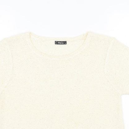 M&Co Womens White Scoop Neck Acrylic Pullover Jumper Size 14