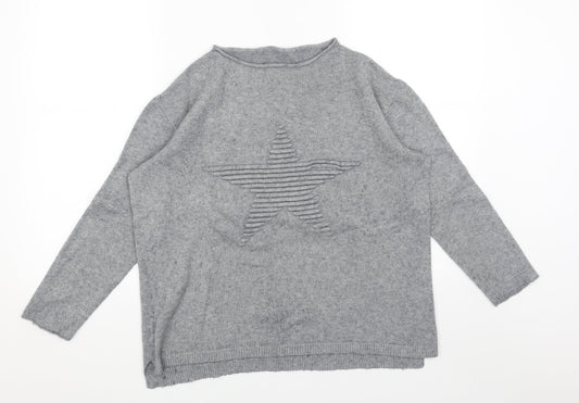 Preworn Womens Grey Round Neck Viscose Pullover Jumper Size M - Star