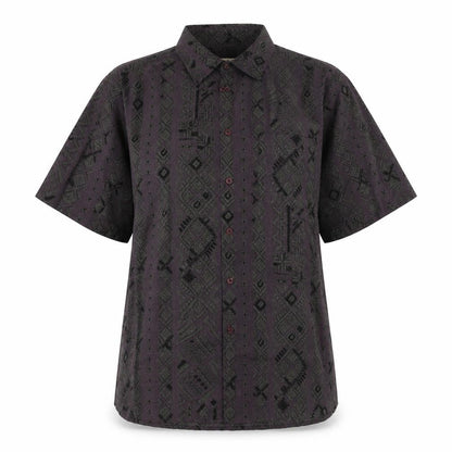 EWM Womens Blue Geometric Cotton Basic Button-Up Size M Collared