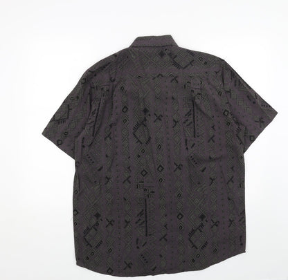 EWM Womens Blue Geometric Cotton Basic Button-Up Size M Collared