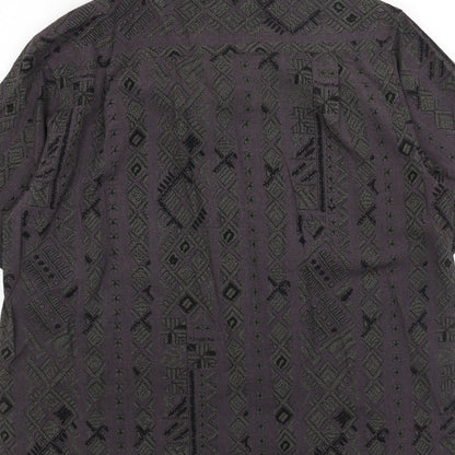 EWM Womens Blue Geometric Cotton Basic Button-Up Size M Collared