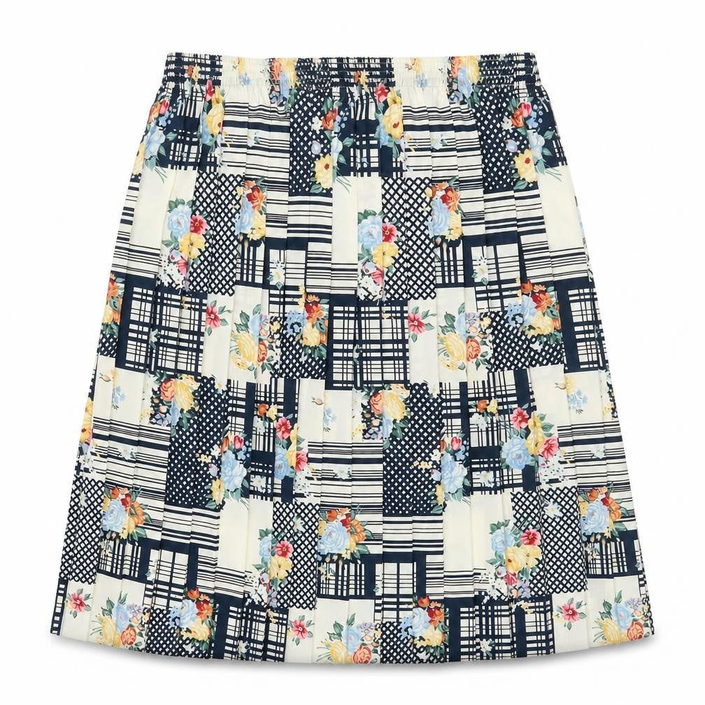 Preworn Womens Yellow Floral Viscose Pleated Skirt Size 32 in