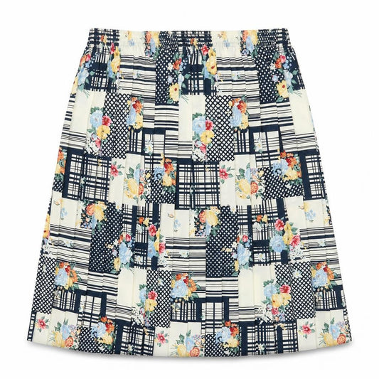 Preworn Womens Yellow Floral Viscose Pleated Skirt Size 32 in