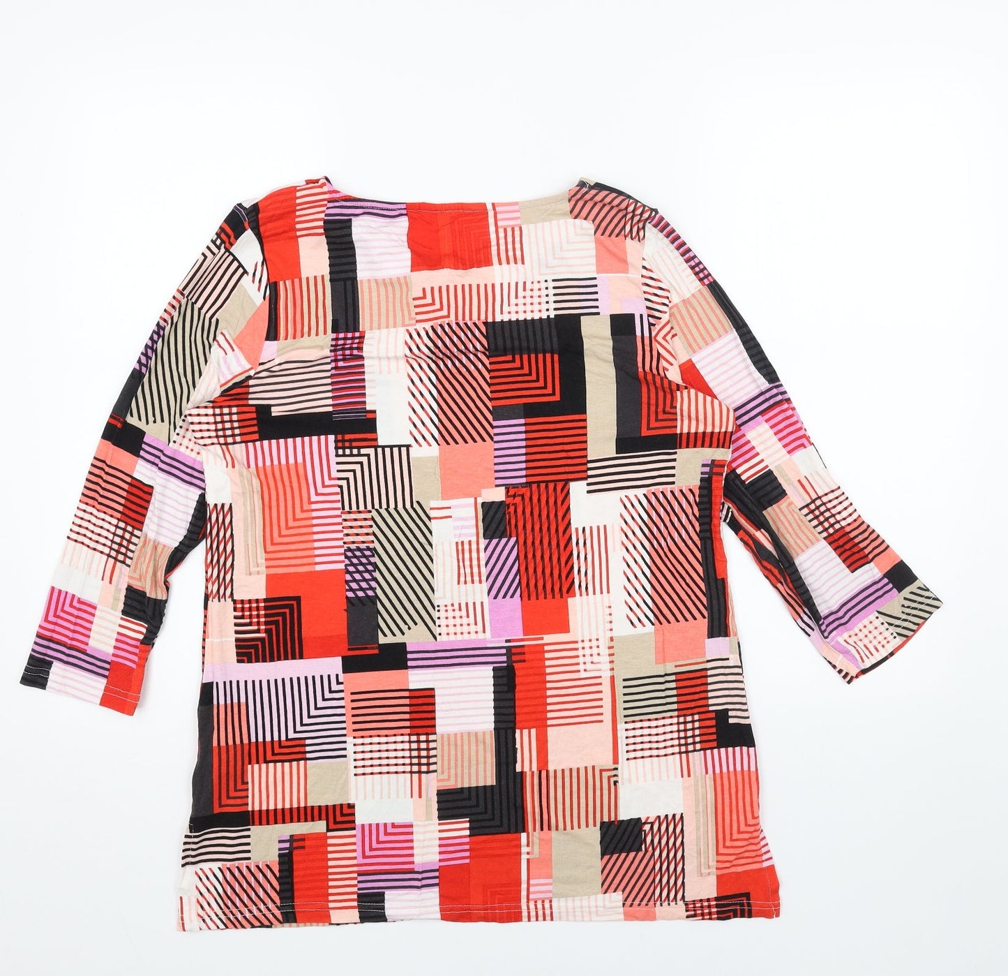 Preworn Womens Red Geometric Viscose Basic T-Shirt Size M Round Neck