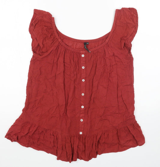 intuition Womens Red Cotton Basic Blouse Size 8 Scoop Neck