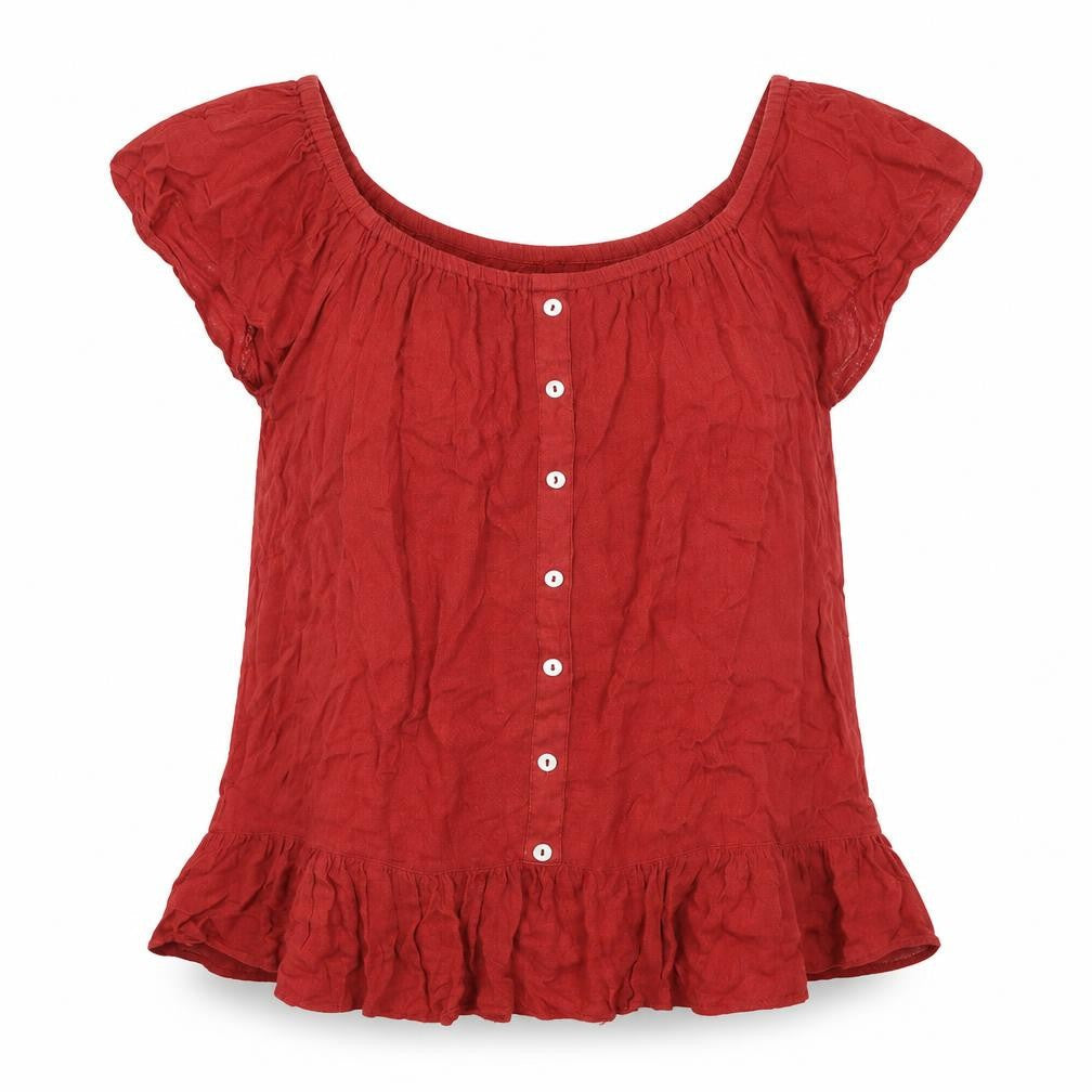 intuition Womens Red Cotton Basic Blouse Size 8 Scoop Neck
