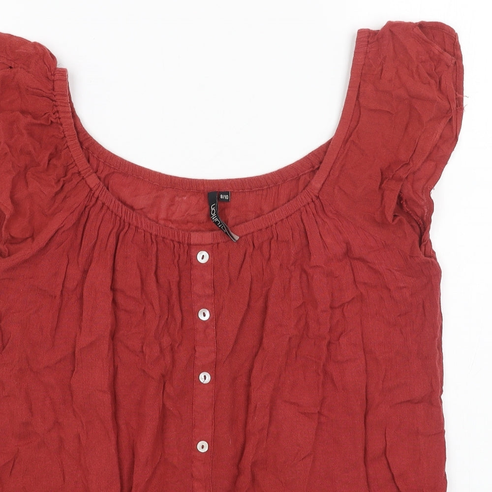 intuition Womens Red Cotton Basic Blouse Size 8 Scoop Neck