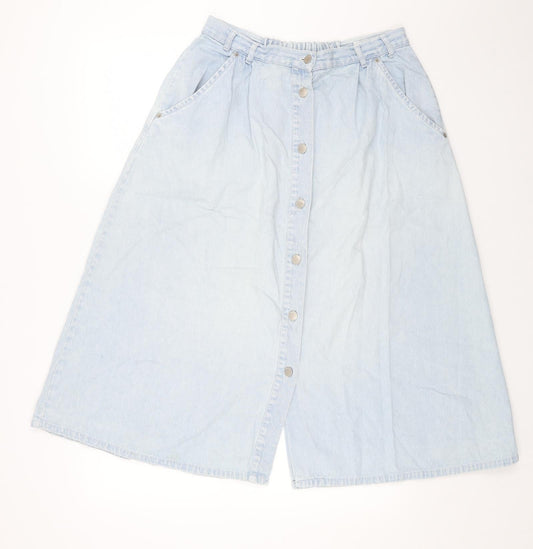 Preworn Womens Blue Cotton Swing Skirt Size 32 in Button