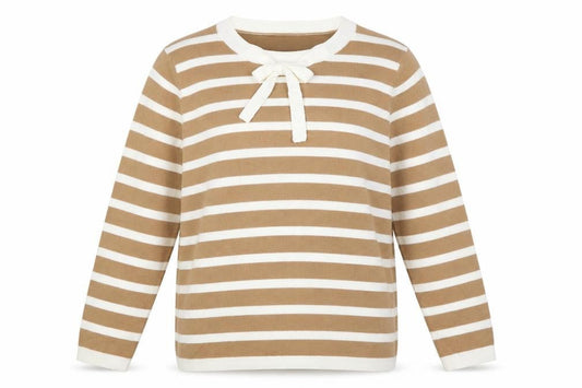 Marks & Spencer Womens Beige Round Neck Striped Acrylic Pullover Jumper Size 12