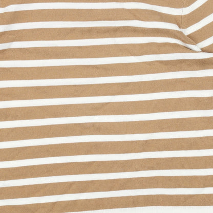 Marks & Spencer Womens Beige Round Neck Striped Acrylic Pullover Jumper Size 12