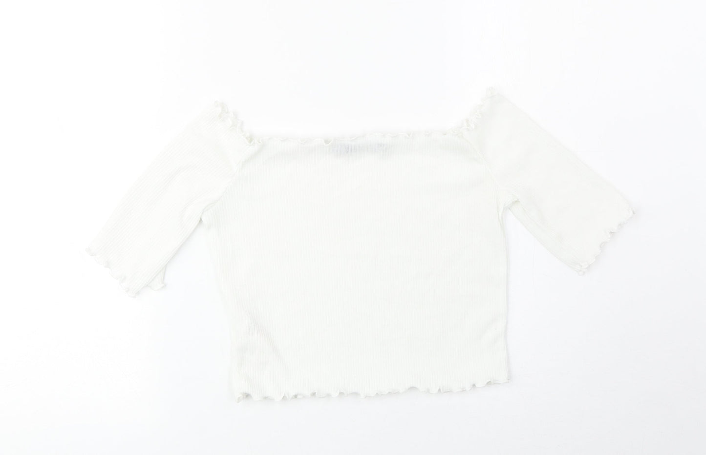 Boohoo Womens White Polyester Cropped T-Shirt Size 6 Boat Neck