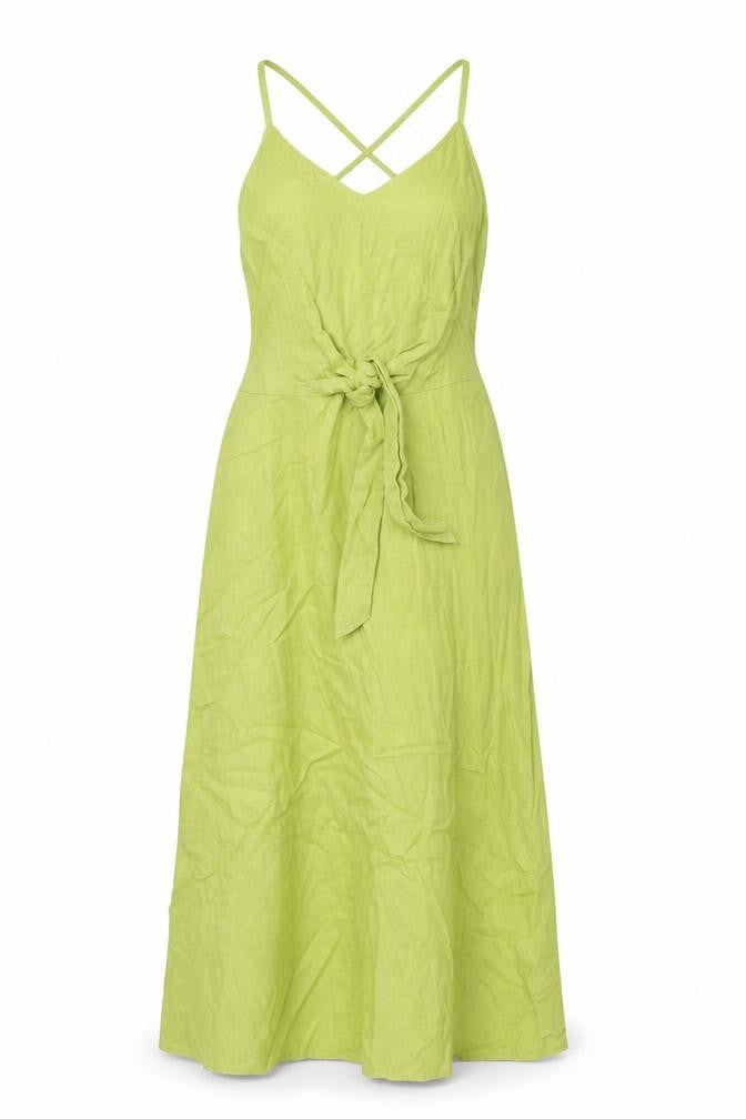Marks & Spencer Womens Green 100% Cotton Slip Dress Size 6 V-Neck Zip - Tie Front