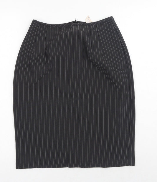 Preworn Womens Black Striped Polyester Straight & Pencil Skirt Size 26 in Zip