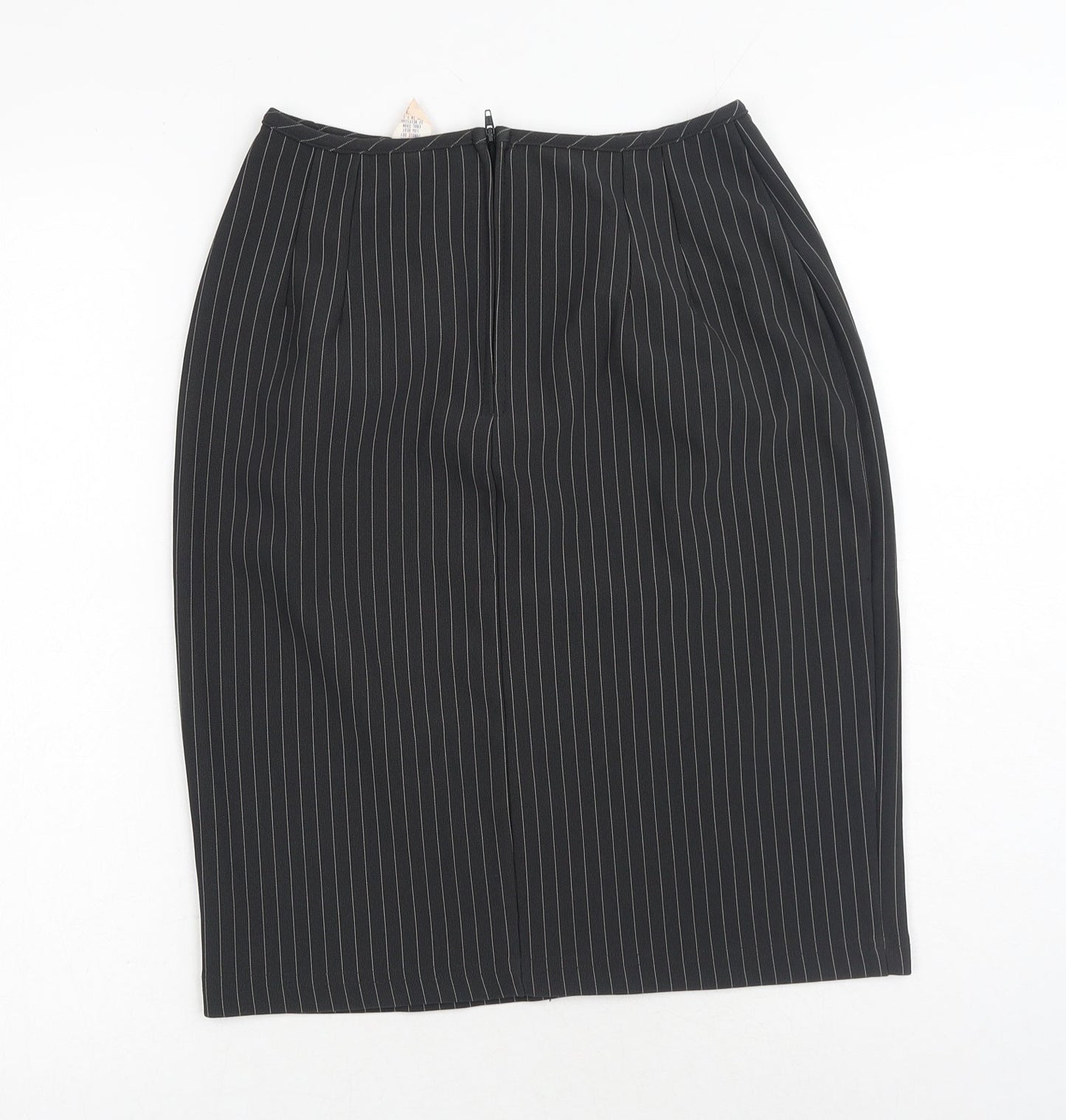 Preworn Womens Black Striped Polyester Straight & Pencil Skirt Size 26 in Zip