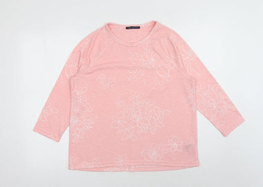 Marks and Spencer Womens Pink Floral Polyester Basic Blouse Size 14 Scoop Neck