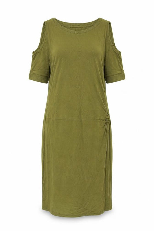 Next Womens Green Viscose T-Shirt Dress Size 10 Boat Neck Pullover - Cold Shoulder