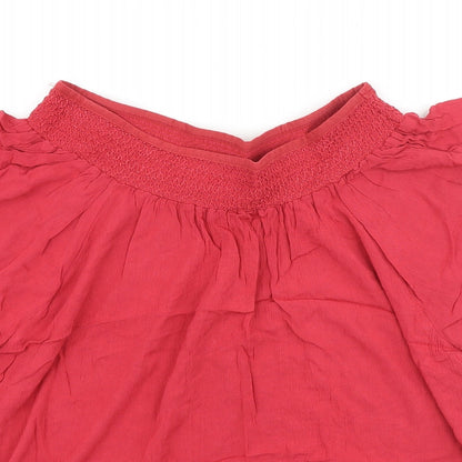 Peacocks Womens Red Polyester Basic Blouse Size 12 Boat Neck - Pom Pom Trim