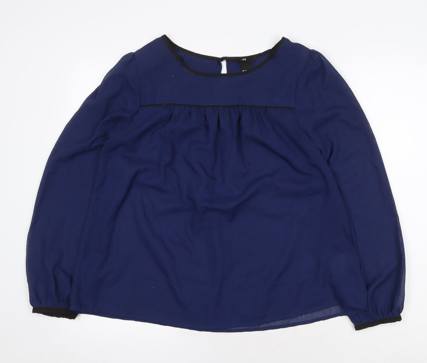 H&M Womens Blue Polyester Basic Blouse Size 10 Round Neck