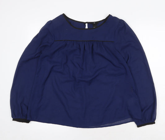 H&M Womens Blue Polyester Basic Blouse Size 10 Round Neck