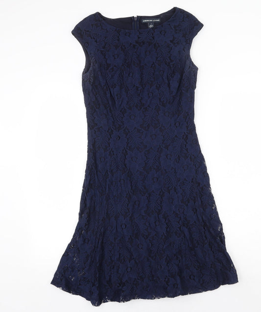 American Living Womens Blue Floral Nylon Trapeze & Swing Size 8 Round Neck Zip