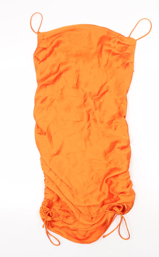 Zara Womens Orange Polyester Bodycon Size L Square Neck Tie