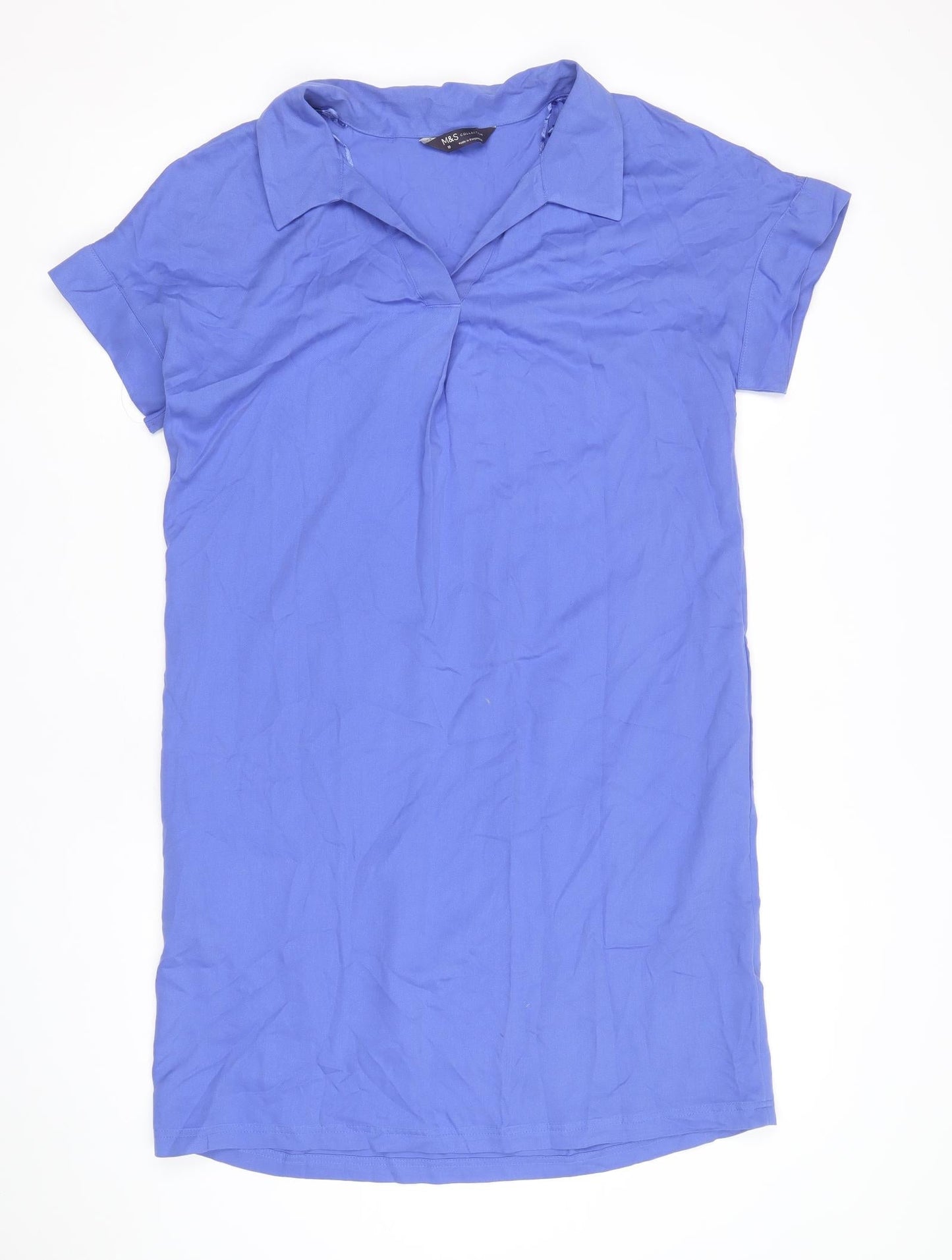 Marks and Spencer Womens Purple Viscose Shirt Dress Size 10 Collared Pullover