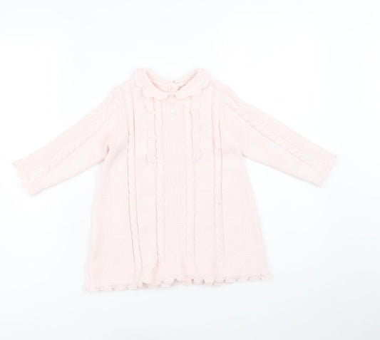 Sarah Louise Girls Pink Round Neck Acrylic Tunic Jumper Size 2 Years Button