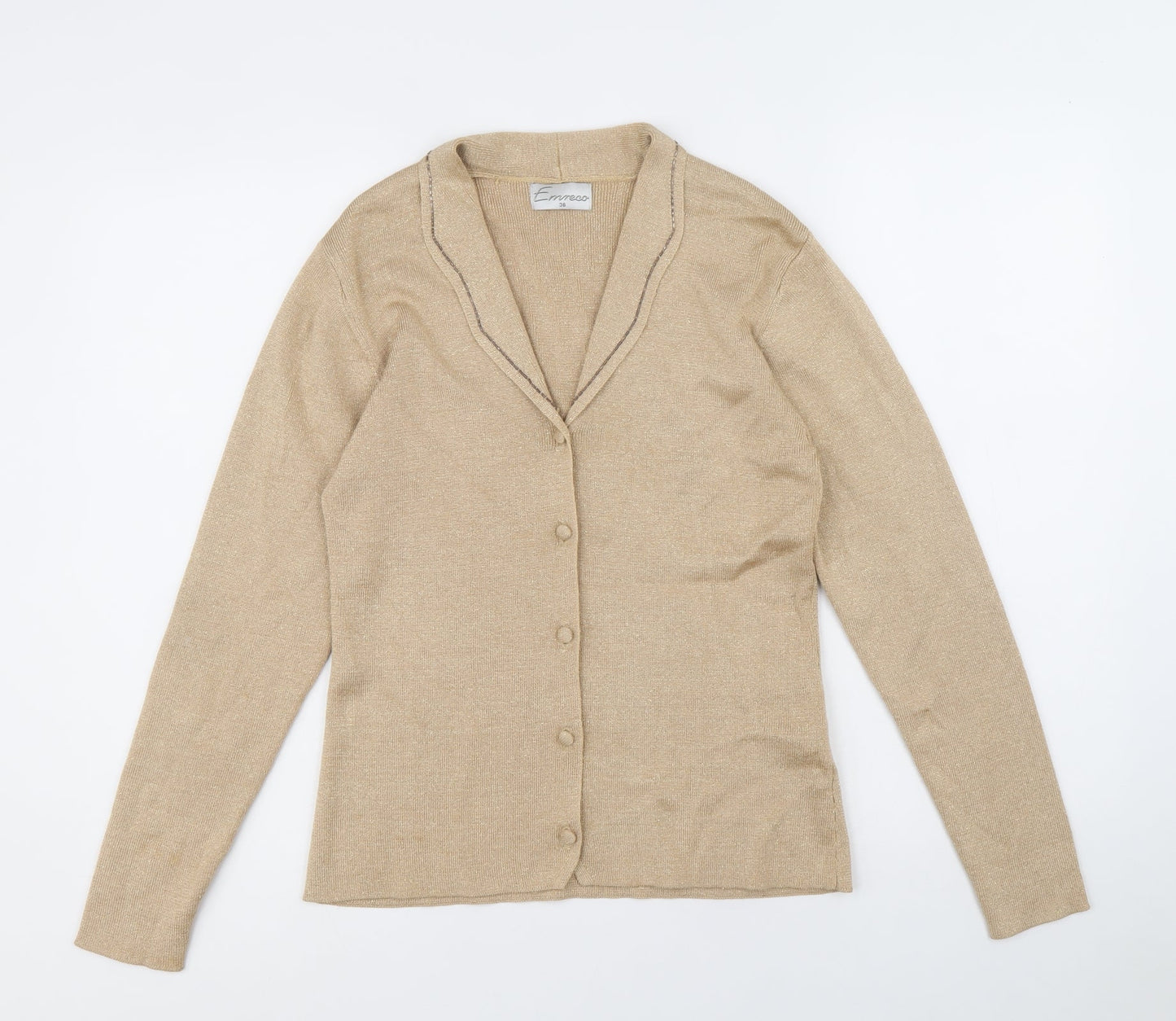Emreco Womens Gold Collared Cotton Cardigan Jumper Size 8