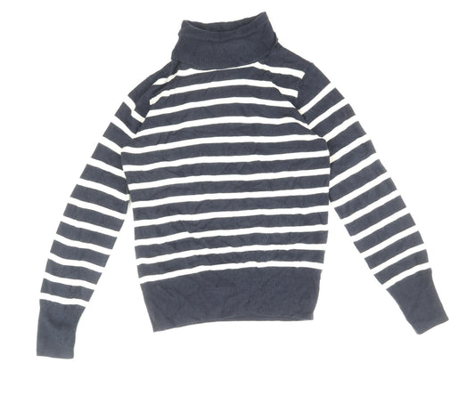 Marks and Spencer Womens Blue Roll Neck Striped Acrylic Pullover Jumper Size 6