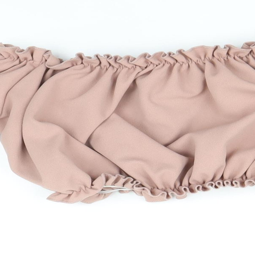 New Look Womens Pink Polyester Cropped Blouse Size 10 Off the Shoulder - Bardot Tie Sleeve Detail