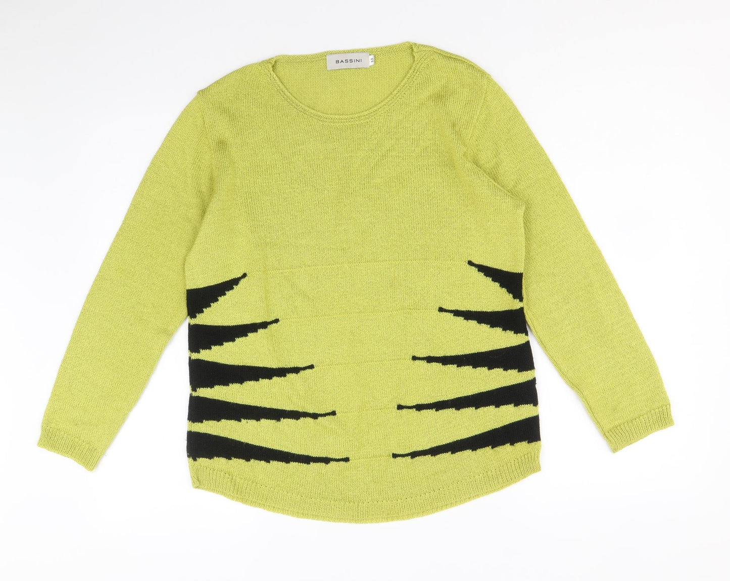 BASSINI Womens Green Scoop Neck Geometric Acrylic Pullover Jumper Size M