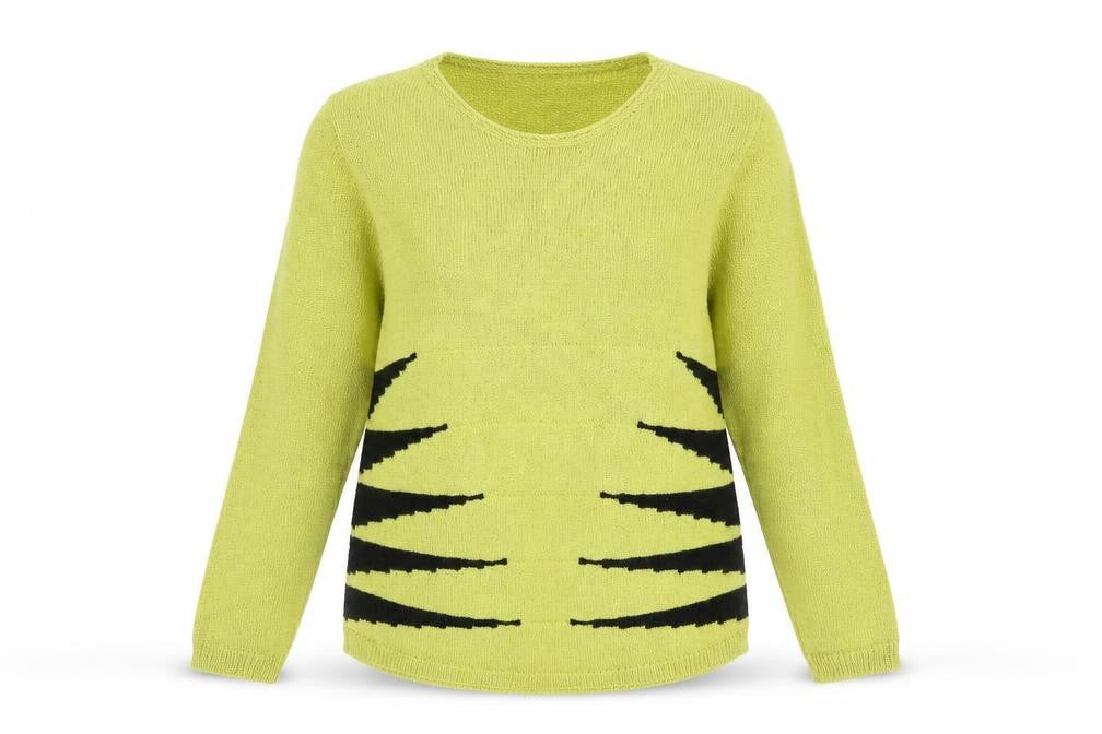 Bassini Womens Green Scoop Neck Geometric Acrylic Pullover Jumper Size M