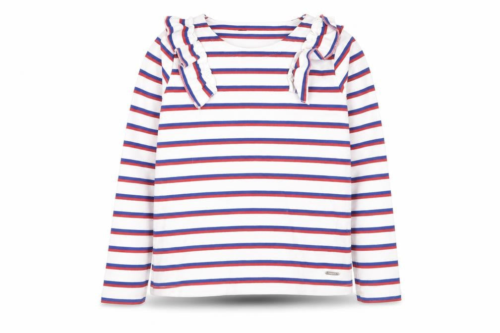 Autograph Girls White Striped Cotton Basic T-Shirt Size 7-8 Years Round Neck Pullover
