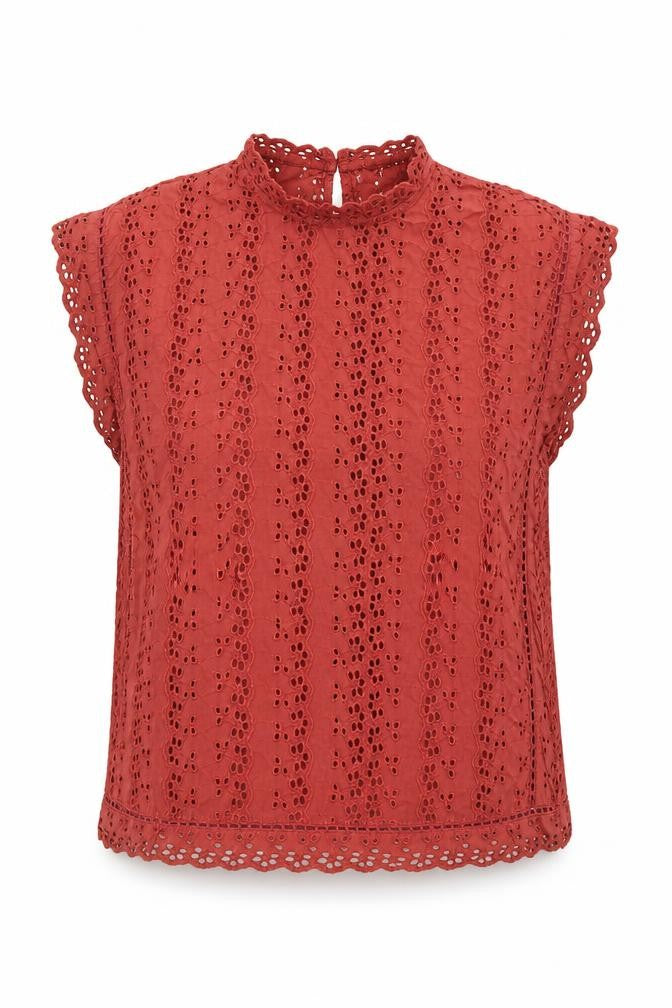 Primark Womens Orange Geometric Cotton Basic Blouse Size 8 Round Neck