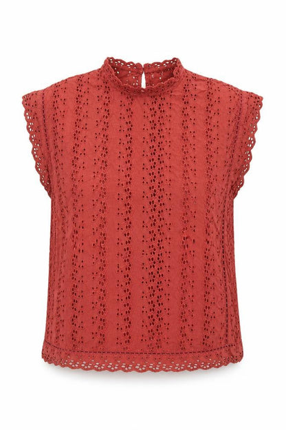 Primark Womens Orange Geometric Cotton Basic Blouse Size 8 Round Neck