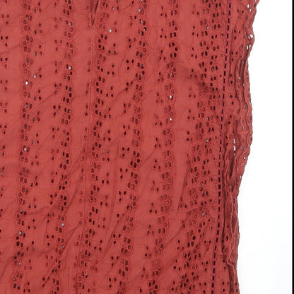 Primark Womens Orange Geometric Cotton Basic Blouse Size 8 Round Neck