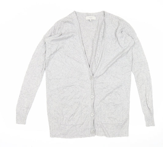 NEXT Womens Grey V-Neck Cotton Cardigan Jumper Size 8