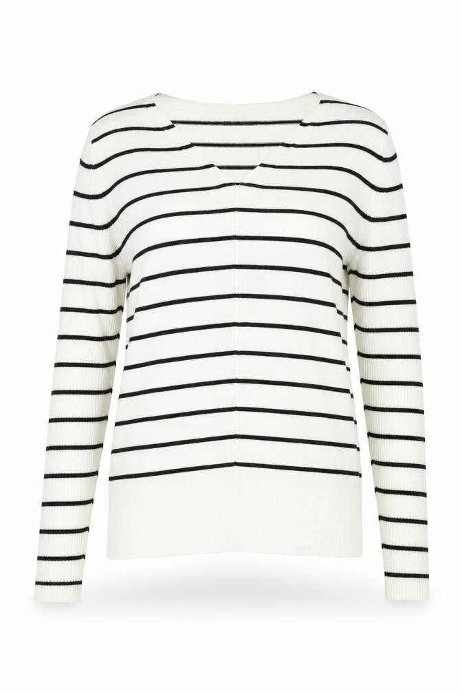 Atmosphere Womens Ivory V-Neck Striped Acrylic Pullover Jumper Size 4