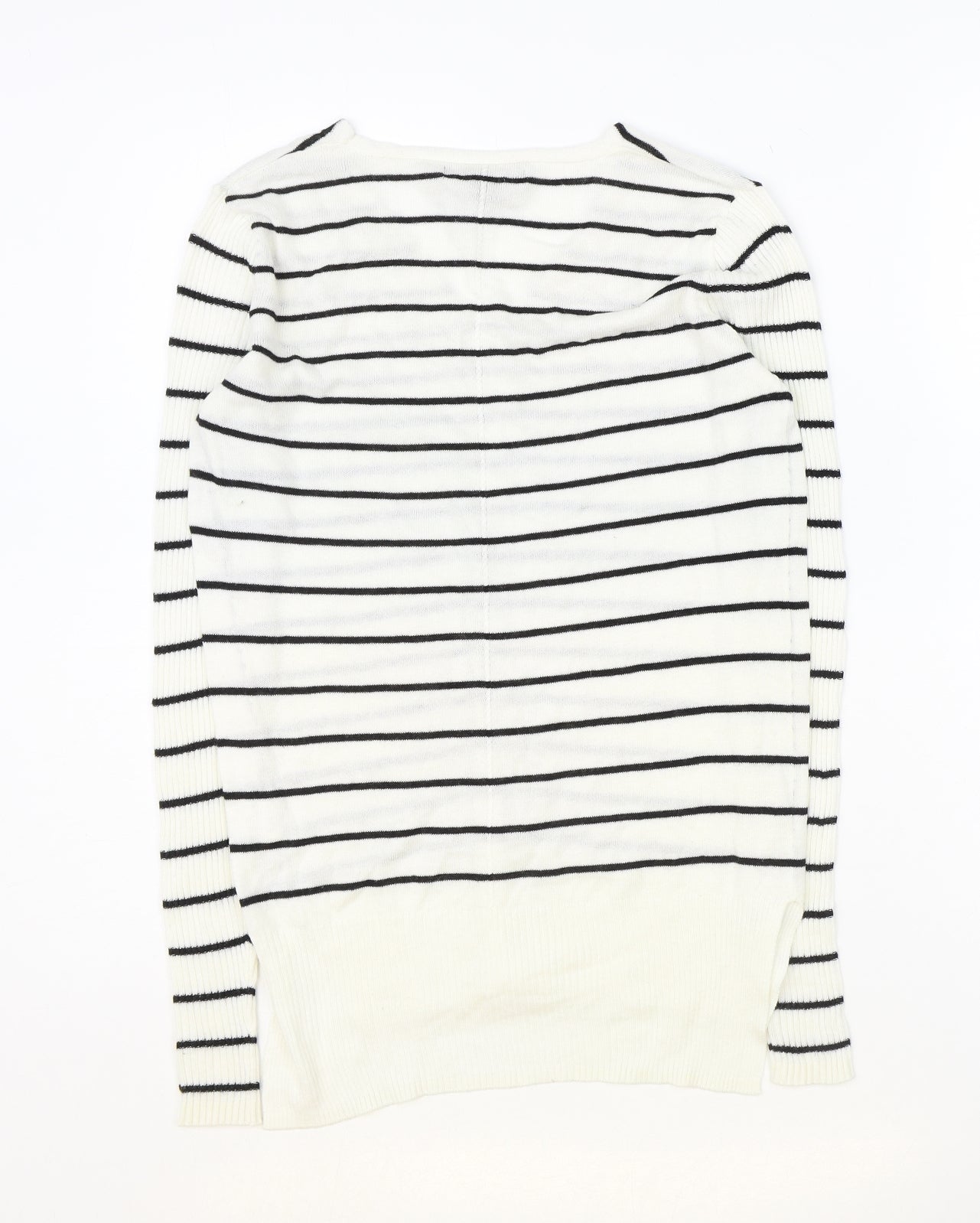 Atmosphere Womens Ivory V-Neck Striped Acrylic Pullover Jumper Size 4