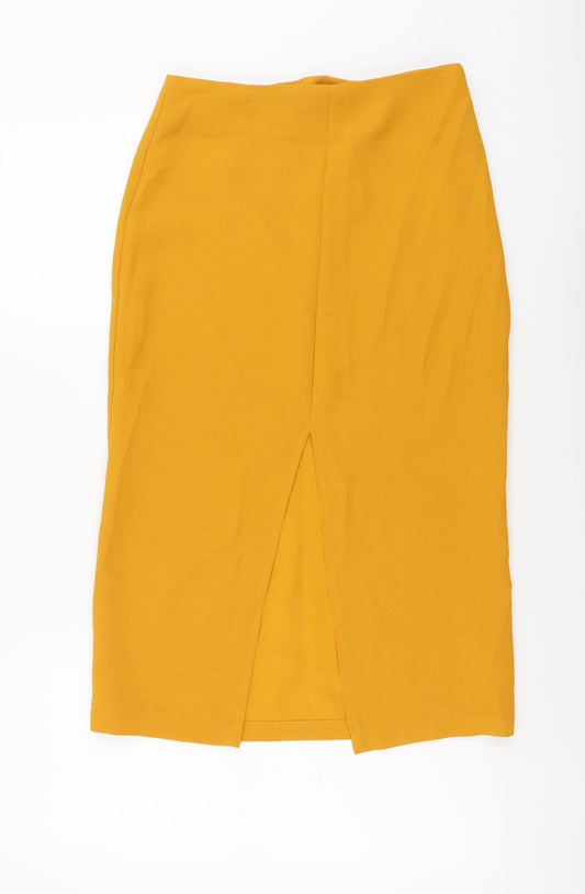 Topshop Womens Yellow Polyester Straight & Pencil Skirt Size 8 Zip