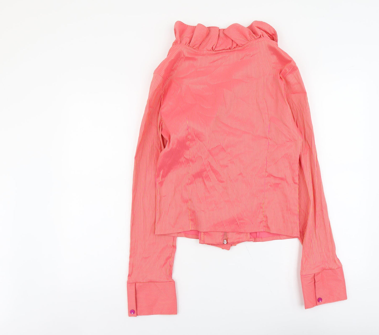 Unique Womens Pink Striped Polyester Basic Blouse Size 4 V-Neck
