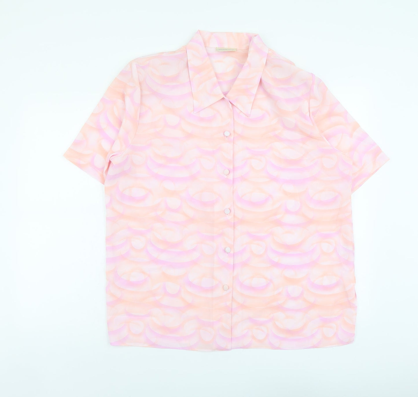 Michael Gold Womens Pink Geometric Polyester Basic Button-Up Size XL Collared