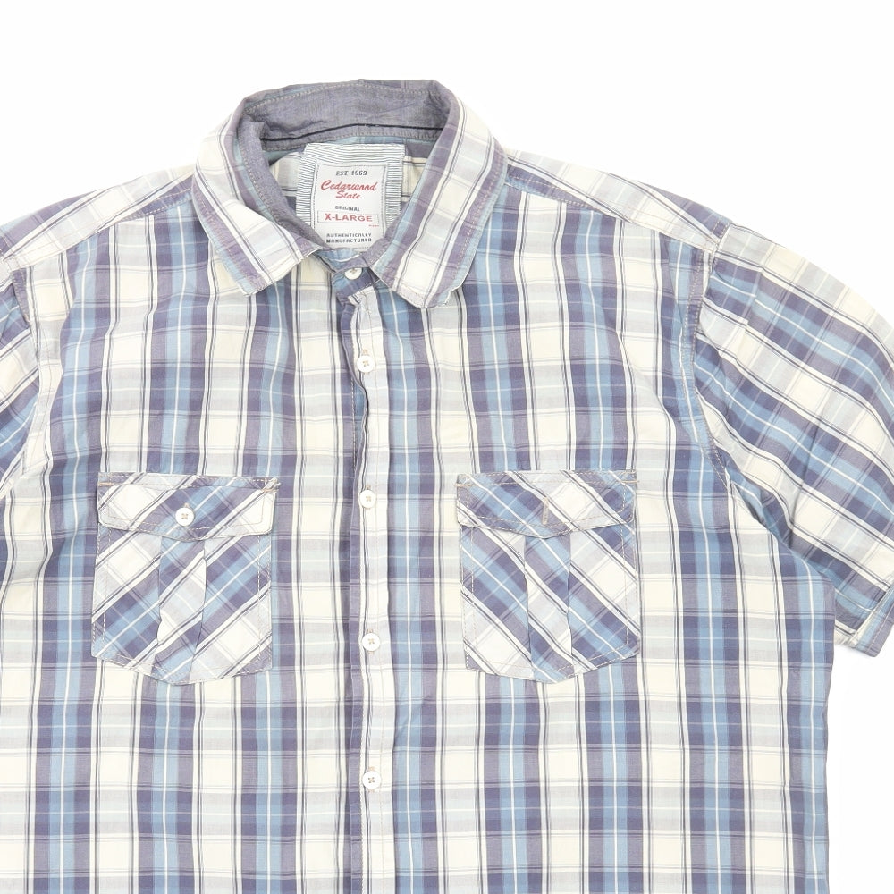Cedar Wood State Mens Blue Plaid Cotton Button-Up Size XL Collared Button