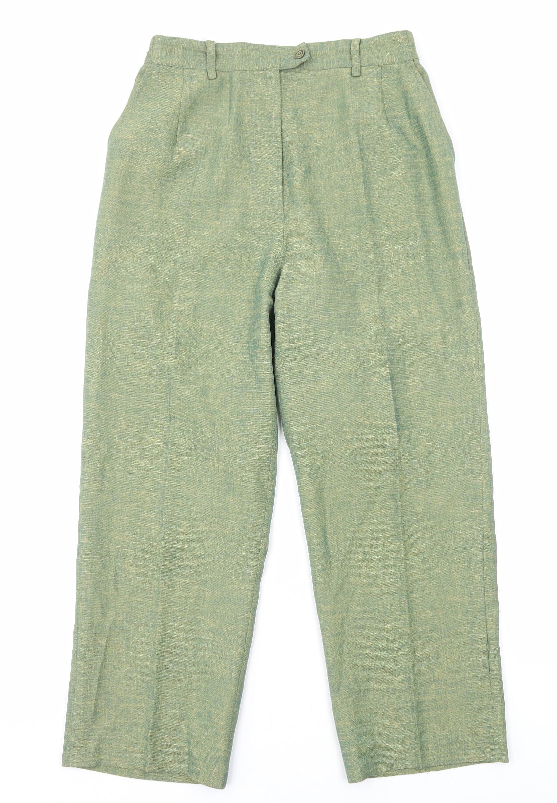 Preworn Womens Green Polyester Trousers Size 12 Regular Zip