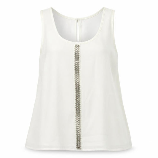 G&Y Womens Ivory Geometric Polyester Camisole Tank Size L Round Neck