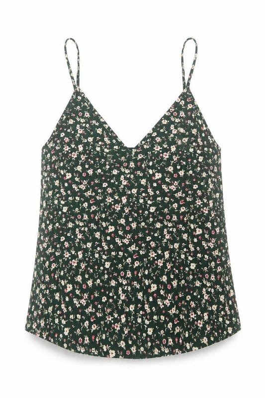 SheIn Womens Green Floral Polyester Camisole Tank Size S V-Neck