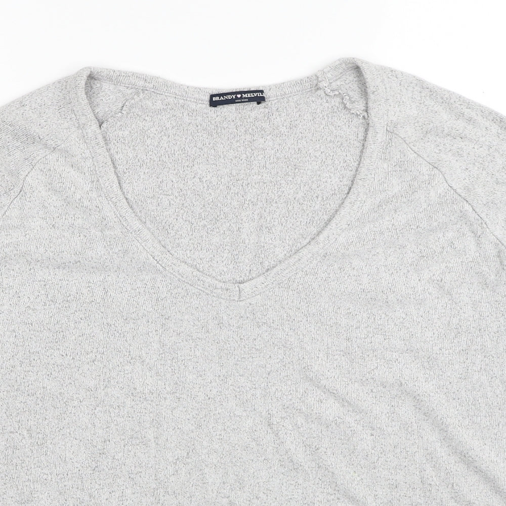Brandy Melville Womens Grey V-Neck Cotton Pullover Jumper One Size