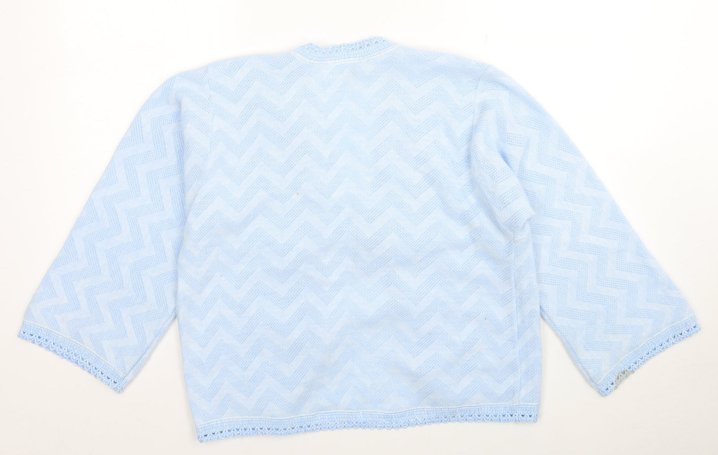Lux Lux Womens Blue V-Neck Geometric Acrylic Cardigan Jumper Size M