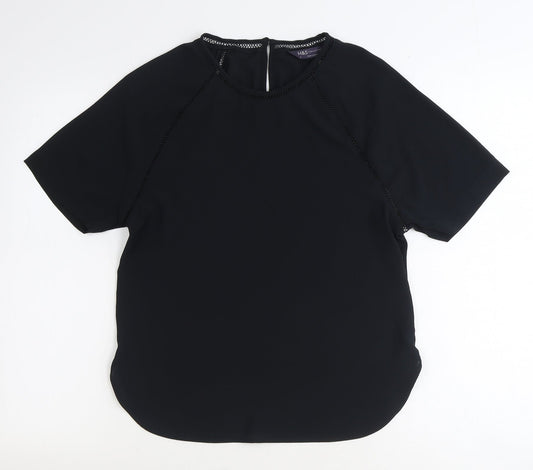 Marks and Spencer Womens Black Polyester Basic T-Shirt Size 6 Scoop Neck
