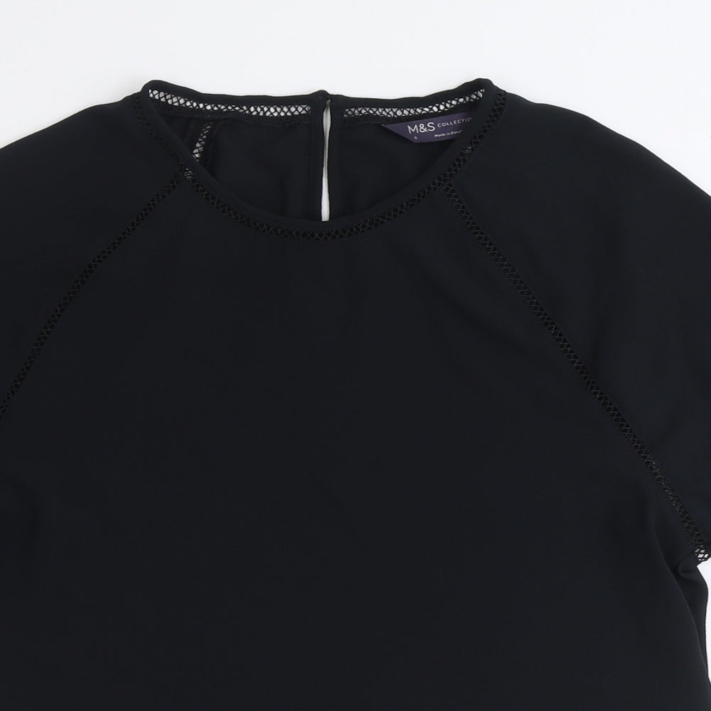Marks and Spencer Womens Black Polyester Basic T-Shirt Size 6 Scoop Neck